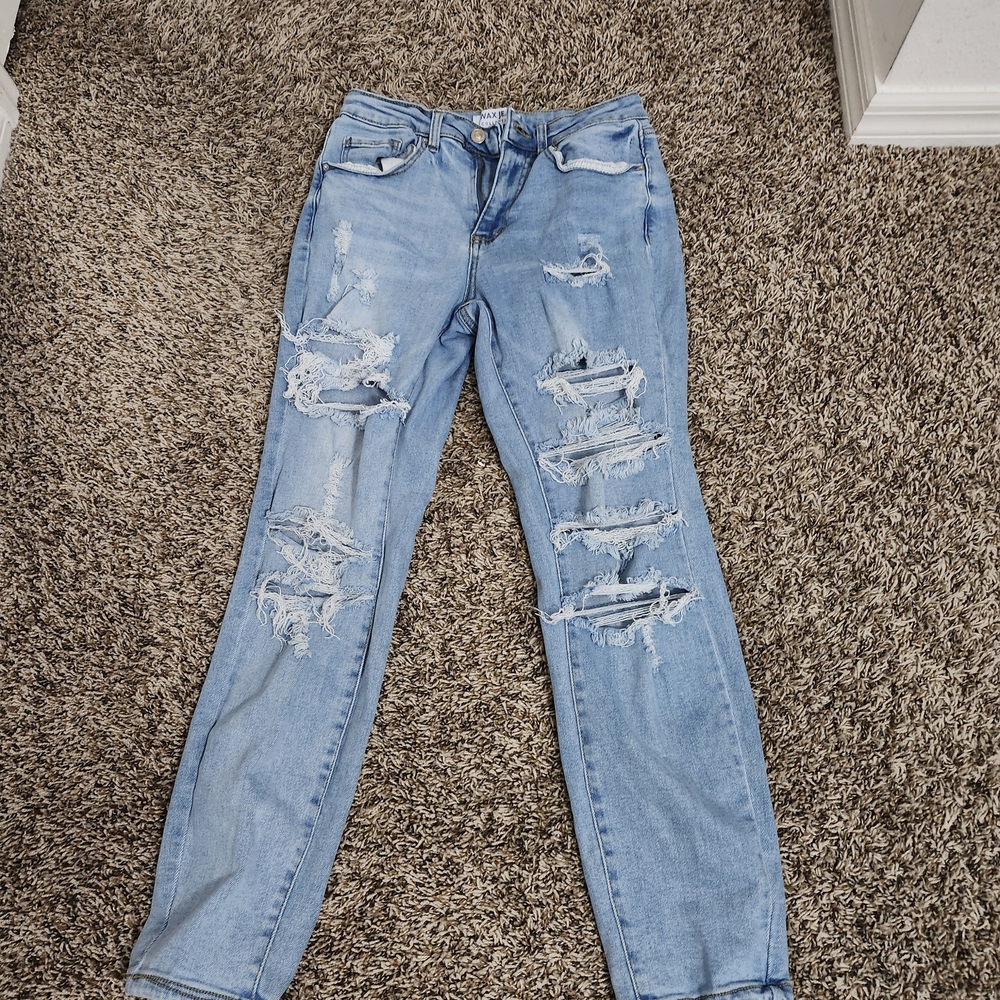 Wax Jean Women's Light Blue Distressed Skinny Jeans